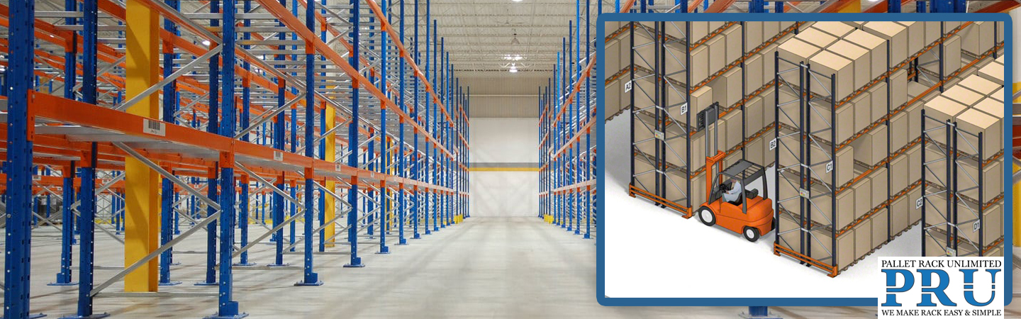 illustration-of-forklift-shifting-storage-boxes-in-racks-and-empty-blue-yellow-and-orange-racks-in-a-warehouse