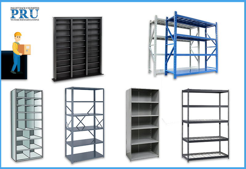 different-types-of-industrial-racking-with-shelves-of-metal-wood-and-wire-mesh