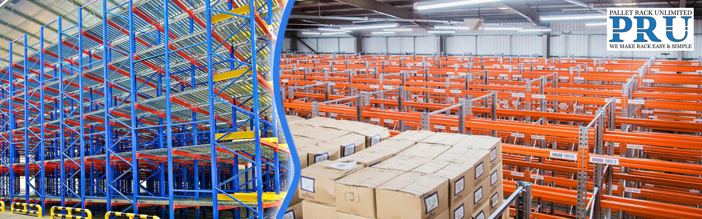 orange-racks-with-storage-boxes-and-blue-yellow-and-red-empty-pallet-racks