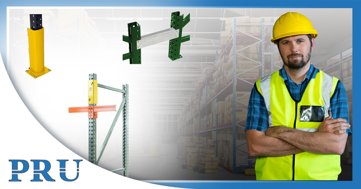pallet-rack-row-spacer-warehouse-rack-protector-column-protector-interior-of-warehouse-and-worker-folding-his-arms