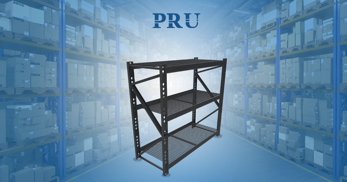 A durable 3-tier black metal shelving unit, ideal for warehouse and industrial storage.